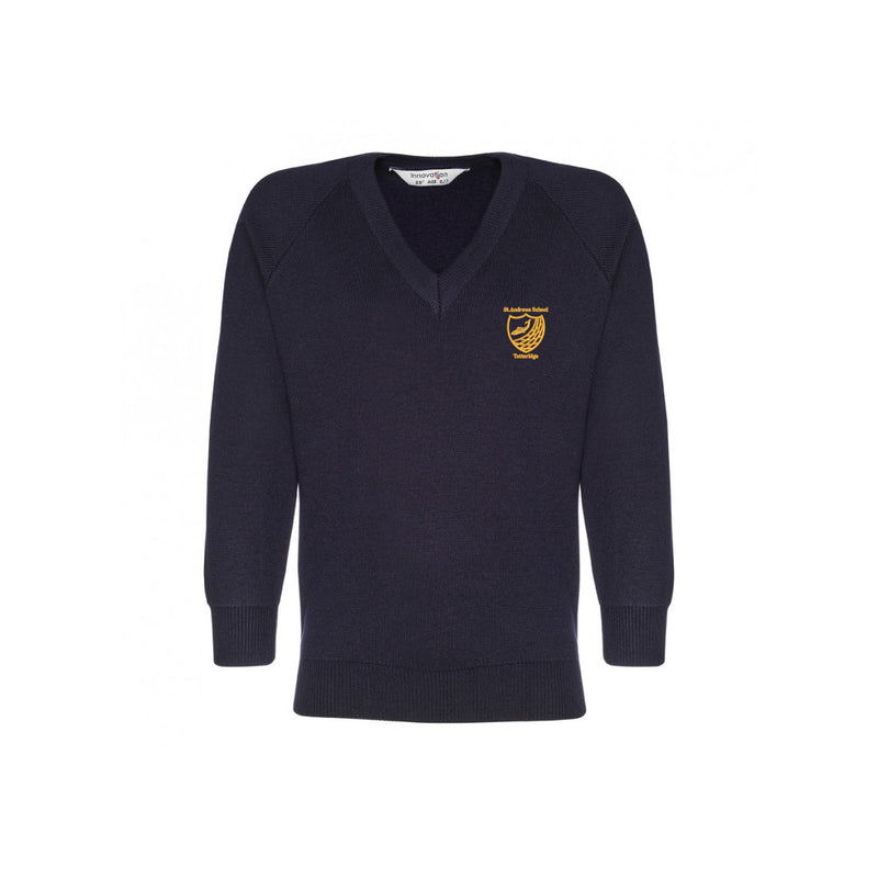 St Andrew's Knitted V-Neck Jumper – Pearl Moss Uniform